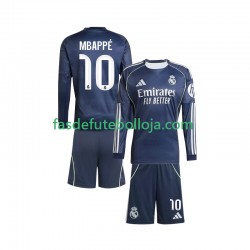 Camisola 2º Equipamento Real Madrid Mbappé Kylian 10 2025-2026 Manga Comprida ,Criança