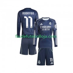 Camisola 2º Equipamento Real Madrid Rodrygo 11 2025-2026 Manga Comprida ,Criança