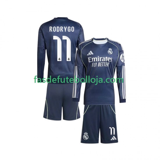 Camisola 2º Equipamento Real Madrid Rodrygo 11 2025-2026 Manga Comprida ,Criança