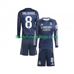 Camisola 2º Equipamento Real Madrid Valverde 8 2025-2026 Manga Comprida ,Criança