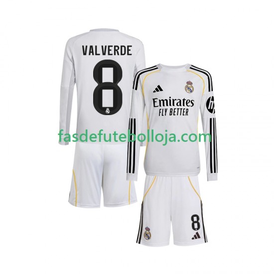 Camisola 1º Equipamento Real Madrid Valverde 8 2025-2026 Manga Comprida ,Criança