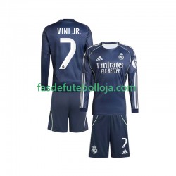 Camisola 2º Equipamento Real Madrid Vinicius Junior 7 2025-2026 Manga Comprida ,Criança