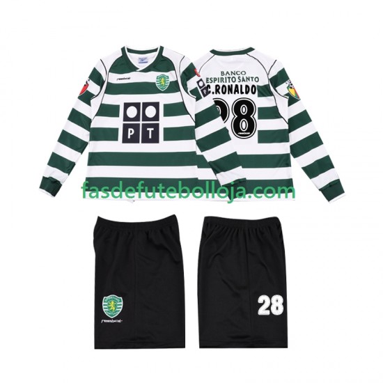 Camisola 1º Equipamento Sporting CP Cristiano Ronaldo 28 2001 2003 Manga Comprida Retro ,Criança