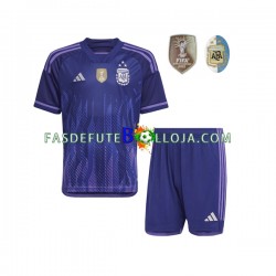 Camisola 2º Equipamento Seleção Argentina 3 Stars World Cup 2022 Manga Curta ,Criança