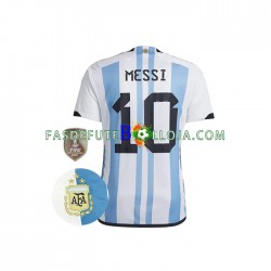 Camisola 1º Equipamento Seleção Argentina Messi 10 3 Stars World Cup 2022 Manga Curta ,Homem