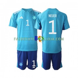 Camisola Guarda-redes 1º Equipamento Seleção Alemã Manuel Neuer 1 World Cup 2022 Manga Curta ,Criança