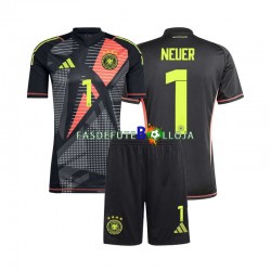 Camisola Guarda-redes 1º Equipamento Seleção Alemã Manuel Neuer 1 Euro 2024 Manga Curta ,Criança