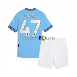 Camisola 1º Equipamento Manchester City Phil Foden 47 2024-2025 Manga Curta ,Criança