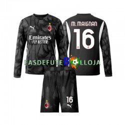 Camisola Guarda-redes 1º Equipamento AC Milan Preto Mike Maignan 16 2024-2025 Manga Comprida ,Criança