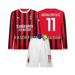 Camisola 1º Equipamento AC Milan Ibrahimovic 11 2024-2025 Manga Comprida ,Criança