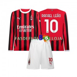 Camisola 1º Equipamento AC Milan Rafael Leao 10 2024-2025 Manga Comprida ,Criança