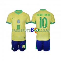 Camisola 1º Equipamento Seleção Brasileira Ronaldinho 10 2024 Manga Curta ,Criança