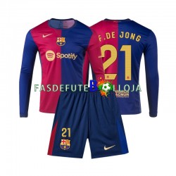 Camisola 1º Equipamento FC Barcelona Frenkie de Jong 21 2024-2025 Manga Comprida ,Criança