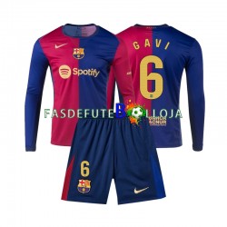 Camisola 1º Equipamento FC Barcelona Gavi 6 2024-2025 Manga Comprida ,Criança