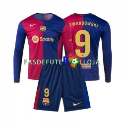 Camisola 1º Equipamento FC Barcelona Lewandowski 9 2024-2025 Manga Comprida ,Criança