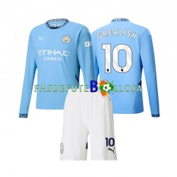 Camisola 1º Equipamento Manchester City Jack Grealish 10 2024-2025 Manga Comprida ,Criança
