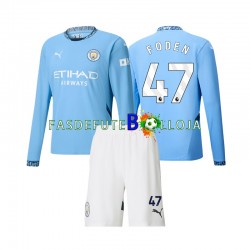 Camisola 1º Equipamento Manchester City Phil Foden 47 2024-2025 Manga Comprida ,Criança