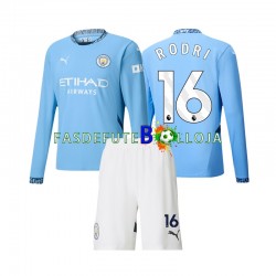 Camisola 1º Equipamento Manchester City Rodri 16 2024-2025 Manga Comprida ,Criança