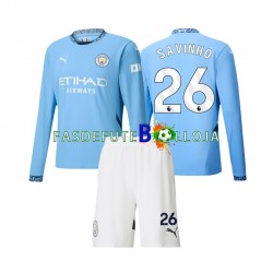 Camisola 1º Equipamento Manchester City Savinho 26 2024-2025 Manga Comprida ,Criança