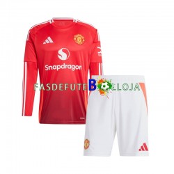 Camisola 1º Equipamento Manchester United 2024-2025 Manga Comprida ,Criança