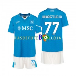 Camisola 1º Equipamento Napoli Khvicha Kvaratskhelia 77 2024-2025 Manga Curta ,Criança