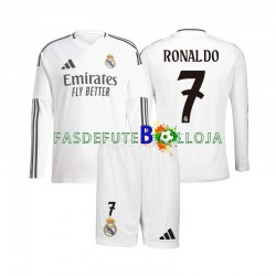 Camisola 1º Equipamento Real Madrid Cristiano Ronaldo 7 2024-2025 Manga Comprida ,Criança