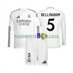 Camisola 1º Equipamento Real Madrid Jude Bellingham 5 2024-2025 Manga Comprida ,Criança