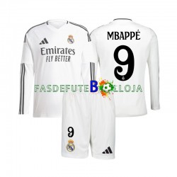 Camisola 1º Equipamento Real Madrid Mbappé Kylian 9 2024-2025 Manga Comprida ,Criança