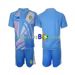 Camisola Guarda-redes 2º Equipamento Seleção Sueca Azul 2024 Manga Curta ,Criança