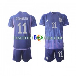 Camisola 2º Equipamento Seleção Argentina Di Maria 11 World Cup 2022 Manga Curta ,Criança