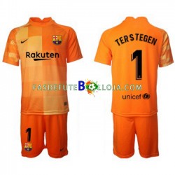 Camisola Guarda-redes 1º Equipamento FC Barcelona Ter Stegen 1 2021-2022 Manga Curta ,Criança
