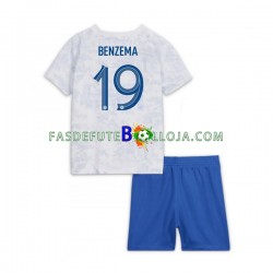 Camisola 2º Equipamento Seleção Francesa Benzema 19 World Cup 2022 Manga Curta ,Criança