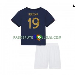 Camisola 1º Equipamento Seleção Francesa Benzema 19 World Cup 2022 Manga Curta ,Criança