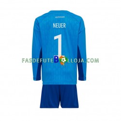 Camisola Guarda-redes 1º Equipamento Seleção Alemã Manuel Neuer 1 World Cup 2022 Manga Comprida ,Criança