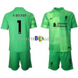 Camisola Guarda-redes 1º Equipamento Liverpool Alisson Becker 1 2021-2022 Manga Curta ,Criança