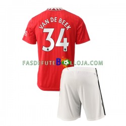 Camisola 1º Equipamento Manchester United Donny van de Beek 34 2022-2023 Manga Curta ,Criança