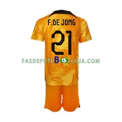 Camisola 1º Equipamento Seleção Neerlandesa Frenkie de Jong 21 World Cup 2022 Manga Curta ,Criança