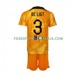 Camisola 1º Equipamento Seleção Neerlandesa Matthijs de Ligt 3 World Cup 2022 Manga Curta ,Criança