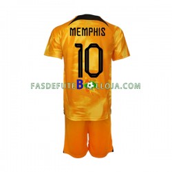 Camisola 1º Equipamento Seleção Neerlandesa Memphis Depay 10 World Cup 2022 Manga Curta ,Criança