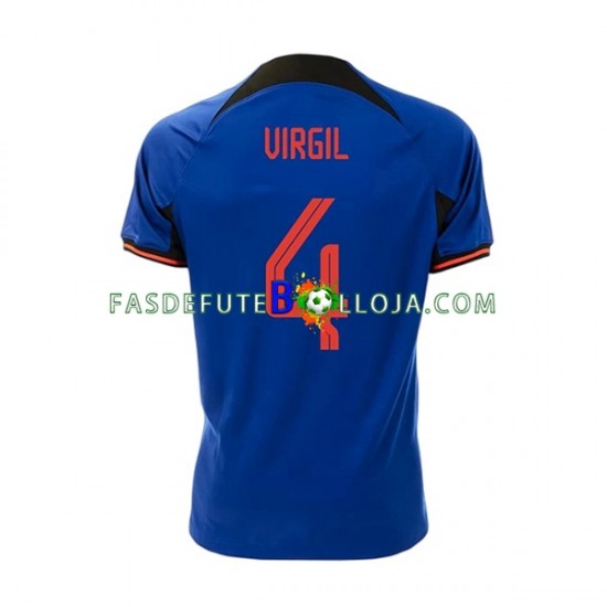Camisola 2º Equipamento Seleção Neerlandesa Virgil 4 World Cup 2022 Manga Curta ,Homem