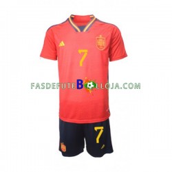 Camisola 1º Equipamento Seleção Espanhola Alvaro Morata 7 World Cup 2022 Manga Curta ,Criança